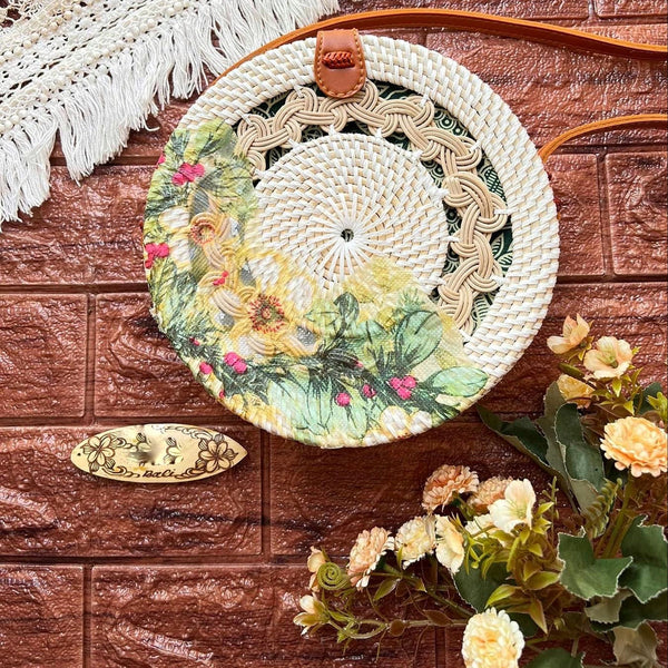 Classic Handwoven Rattan Bag — Chic Florals