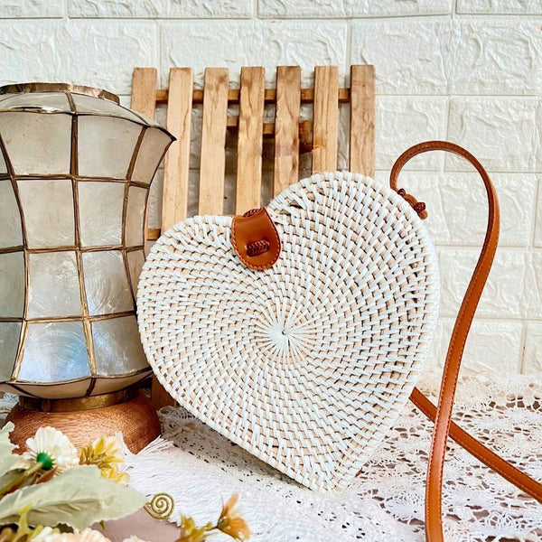 Heart Authentic Handwoven Rattan Bag