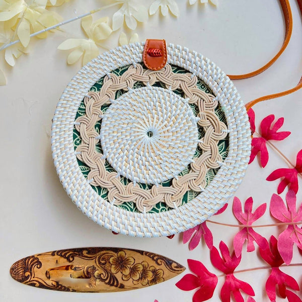 Classic Handwoven Rattan Bag — Neutral White