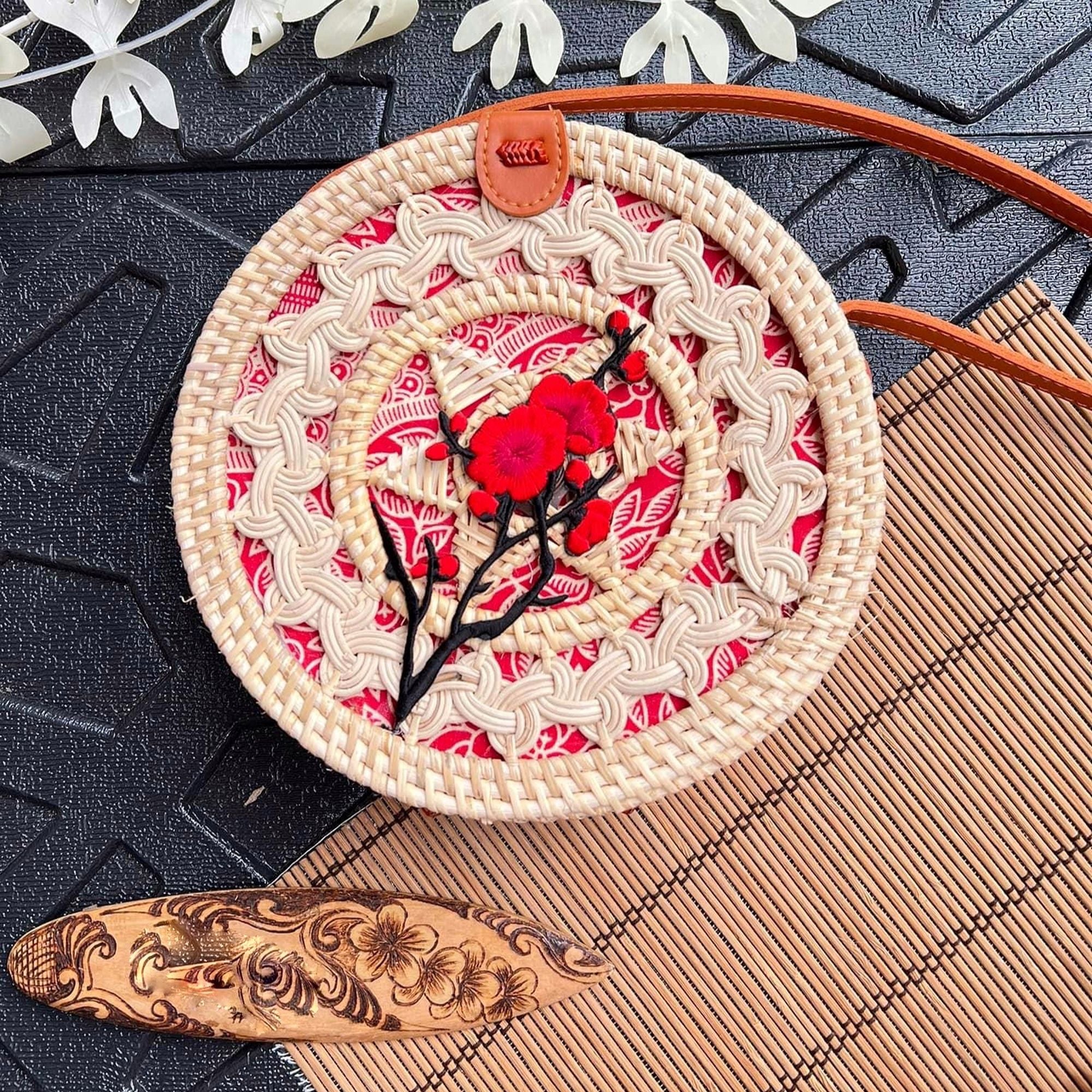 Classic Blossoms Edition Authentic Bali Handwoven Rattan Bag