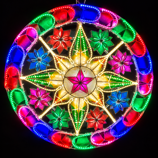 Rainbow Tala Capiz Parol – Colored LED Christmas Filipino Lantern