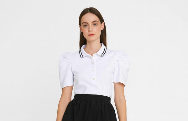Perlas - White Polo Filipiniana Top