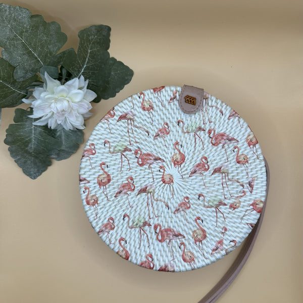 Classic Handwoven Rattan Bag — Flamingo