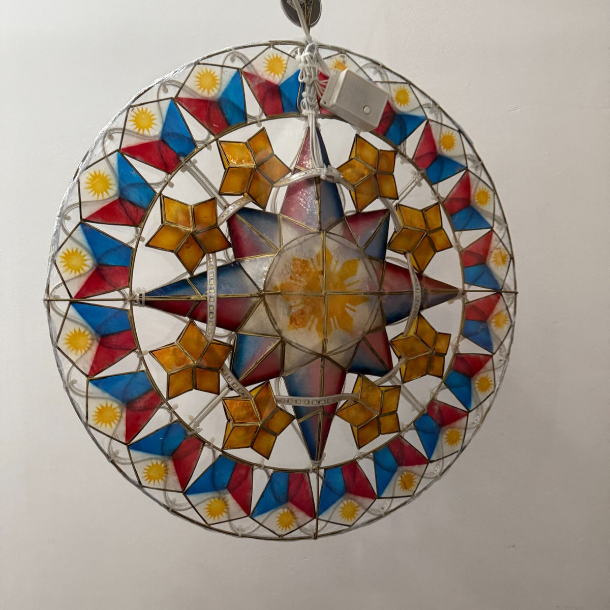 Philippine Flag-Inspired Tala Capiz Parol - Colored LED Christmas Filipino Lantern